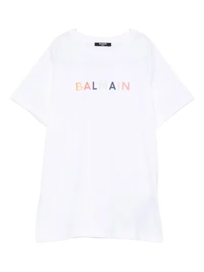 Balmain Kids' Crew-neck Logo T-shirt In White
