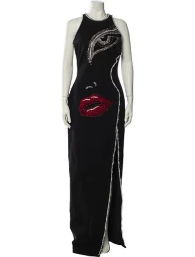 Pre-owned Balmain Crew Neck Long Dress In Black