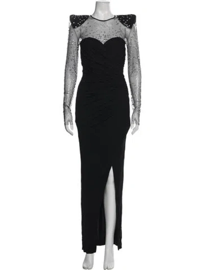 Pre-owned Balmain Crew Neck Long Dress In Black