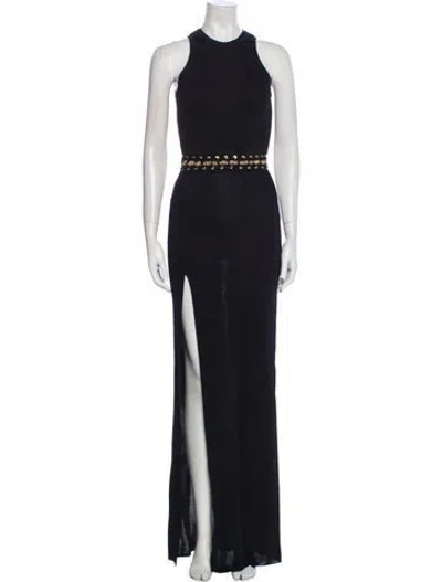 Pre-owned Balmain Crew Neck Long Dress In Black