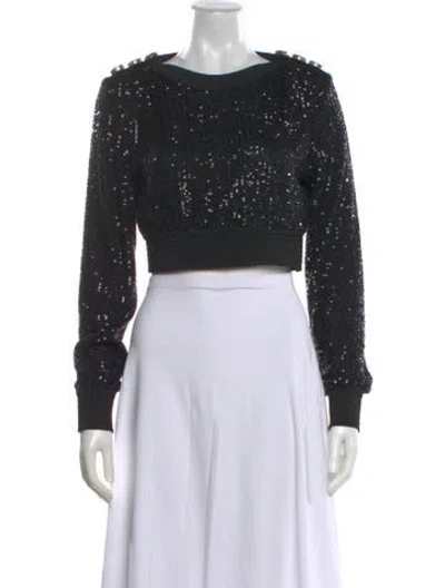 Pre-owned Balmain Crew Neck Long Sleeve Crop Top In Black