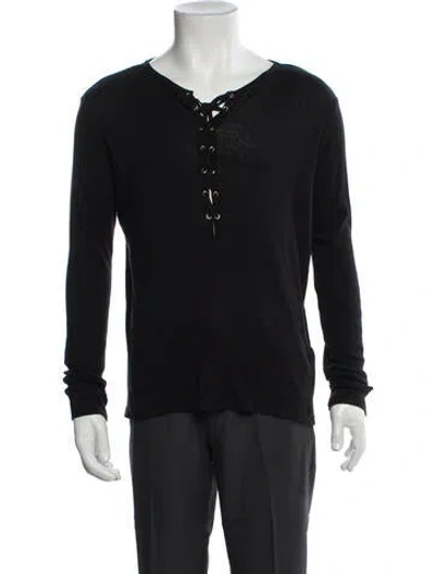 Pre-owned Balmain Crew Neck Long Sleeve Henley In Black