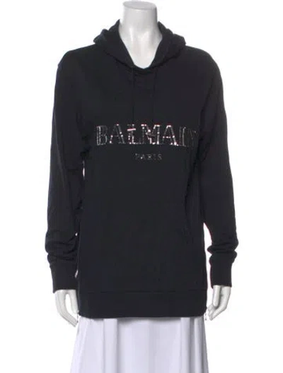 Pre-owned Balmain Crew Neck Long Sleeve Hoodie In Black