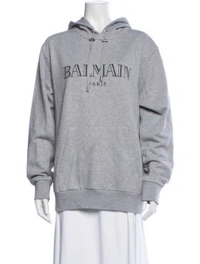 Pre-owned Balmain Crew Neck Long Sleeve Hoodie In Grey