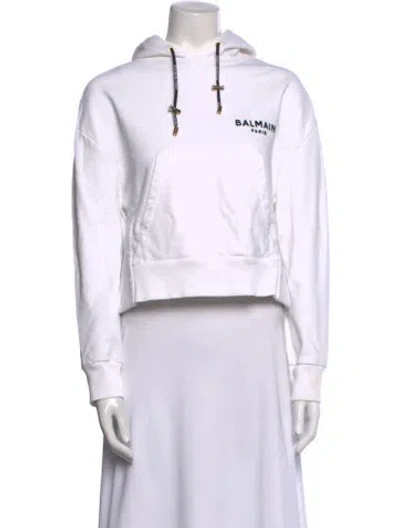 Pre-owned Balmain Crew Neck Long Sleeve Hoodie In White