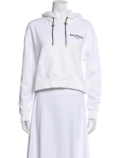 Pre-owned Balmain Crew Neck Long Sleeve Hoodie In White