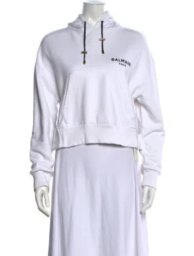 Pre-owned Balmain Crew Neck Long Sleeve Hoodie In White