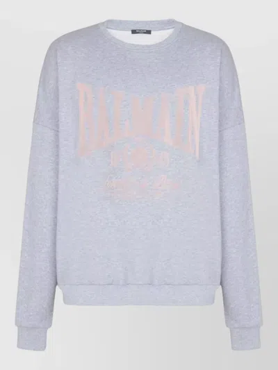 Balmain Crew Neck Long Sleeve Nylon Silk Sweater In Blue