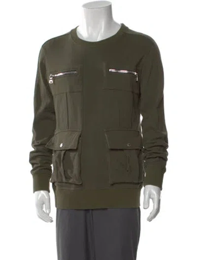 Pre-owned Balmain Crew Neck Long Sleeve Pullover In Green