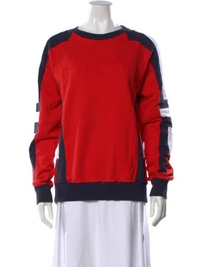 Pre-owned Balmain Crew Neck Long Sleeve Sweatshirt In Red