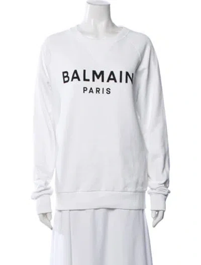 Pre-owned Balmain Crew Neck Long Sleeve Sweatshirt In White
