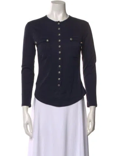 Pre-owned Balmain Crew Neck Long Sleeve Top In Blue