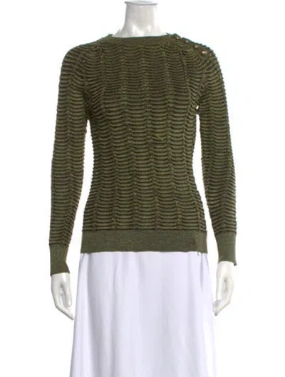 Pre-owned Balmain Crew Neck Long Sleeve Top In Green