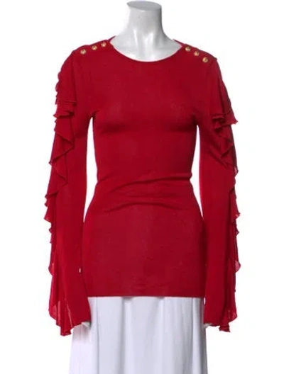 Pre-owned Balmain Crew Neck Long Sleeve Top In Red