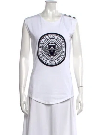 Pre-owned Balmain Crew Neck Long Sleeve Top In White