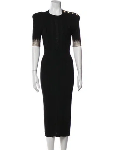 Pre-owned Balmain Crew Neck Midi Length Dress In Black
