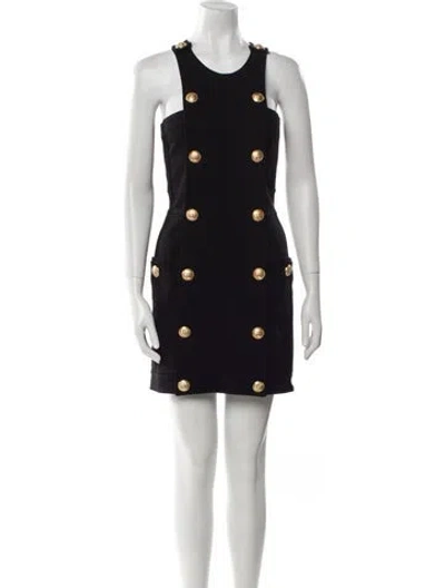 Pre-owned Balmain Crew Neck Mini Dress In Black