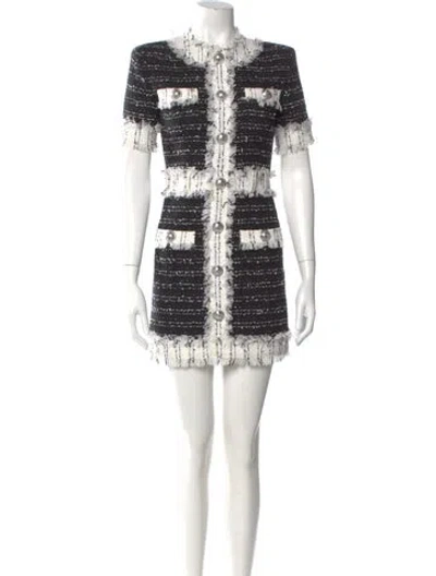 Pre-owned Balmain Crew Neck Mini Dress In Black