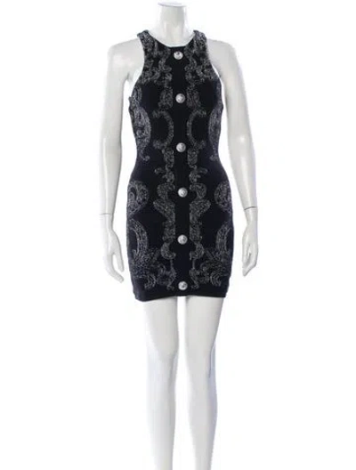 Pre-owned Balmain Crew Neck Mini Dress In Black