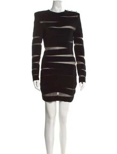 Pre-owned Balmain Crew Neck Mini Dress In Black