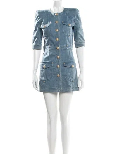 Pre-owned Balmain Crew Neck Mini Dress In Blue