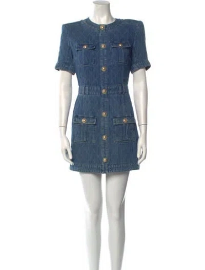 Pre-owned Balmain Crew Neck Mini Dress In Blue