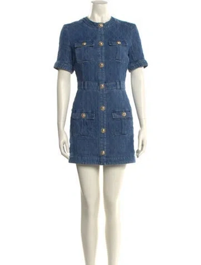 Pre-owned Balmain Crew Neck Mini Dress In Blue