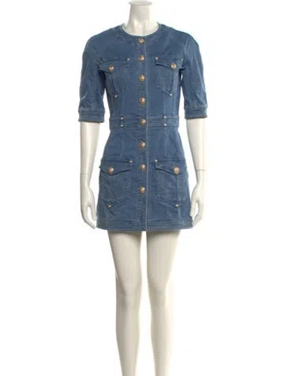 Pre-owned Balmain Crew Neck Mini Dress In Blue