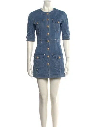Pre-owned Balmain Crew Neck Mini Dress In Blue