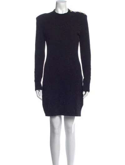 Pre-owned Balmain Crew Neck Mini Dress In Blue