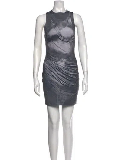 Pre-owned Balmain Crew Neck Mini Dress In Gray