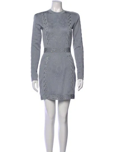 Pre-owned Balmain Crew Neck Mini Dress In Gray