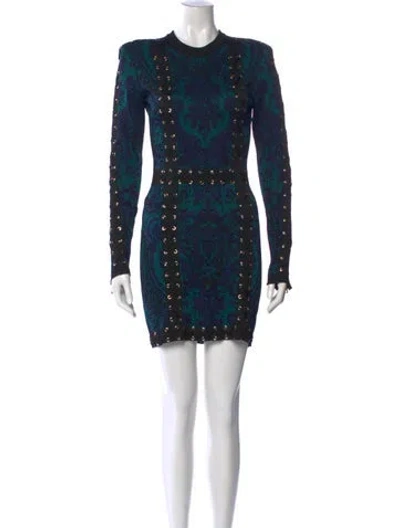 Pre-owned Balmain Crew Neck Mini Dress In Green