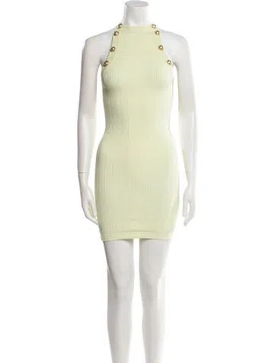 Pre-owned Balmain Crew Neck Mini Dress In Green