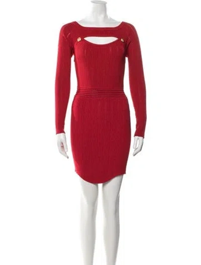 Pre-owned Balmain Crew Neck Mini Dress In Red