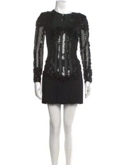 Pre-owned Balmain Crew Neck Mini Dress W/ Tags In Black