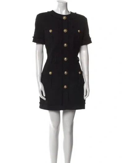 Pre-owned Balmain Crew Neck Mini Dress W/ Tags In Black