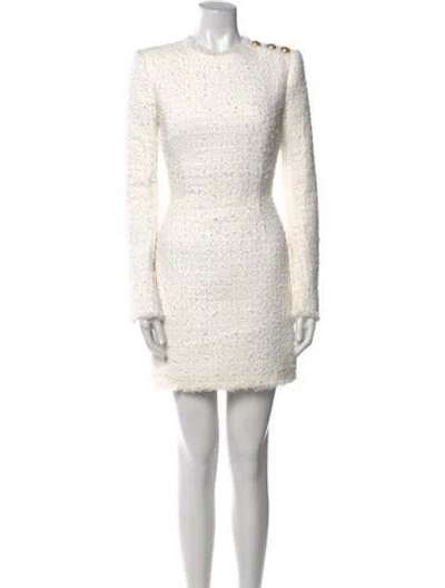 Pre-owned Balmain Crew Neck Mini Dress In White