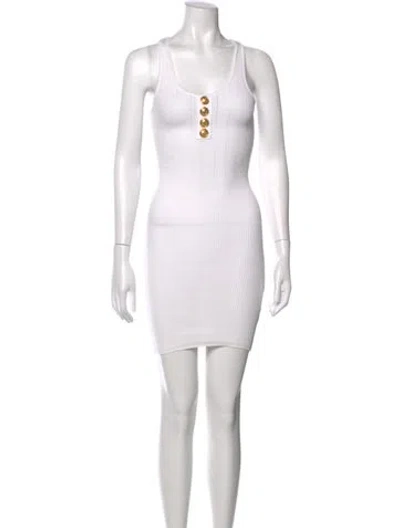 Pre-owned Balmain Crew Neck Mini Dress In White