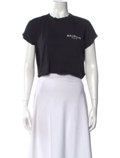Pre-owned Balmain Crew Neck Short Sleeve Crop Top In Black
