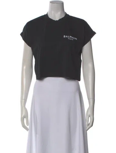 Pre-owned Balmain Crew Neck Short Sleeve Crop Top In Black