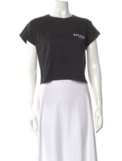 Pre-owned Balmain Crew Neck Short Sleeve Crop Top In Black