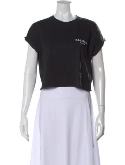Pre-owned Balmain Crew Neck Short Sleeve Crop Top In Black