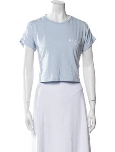 Pre-owned Balmain Crew Neck Short Sleeve Crop Top In Blue