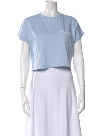 Pre-owned Balmain Crew Neck Short Sleeve Crop Top In Blue