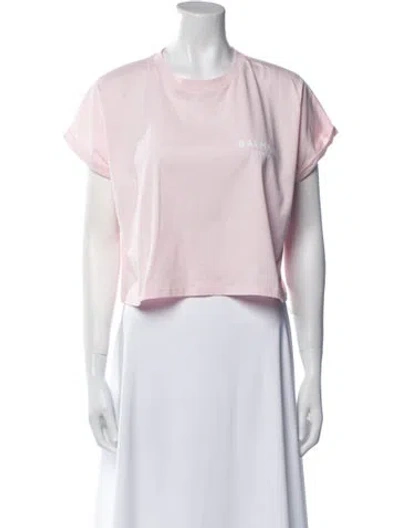 Pre-owned Balmain Crew Neck Short Sleeve Crop Top In Pink