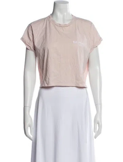 Pre-owned Balmain Crew Neck Short Sleeve Crop Top In Pink