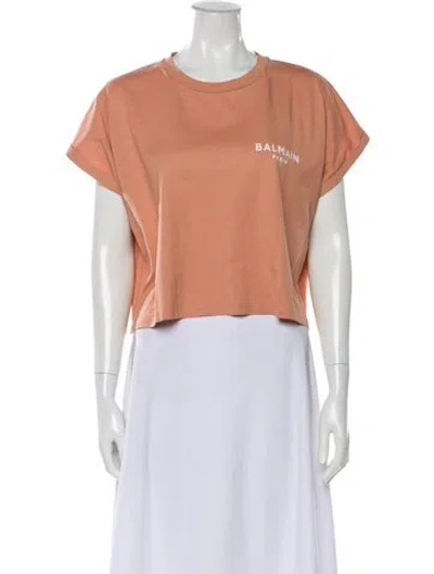 Pre-owned Balmain Crew Neck Short Sleeve Crop Top In Pink