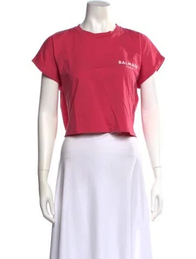 Pre-owned Balmain Crew Neck Short Sleeve Crop Top In Pink