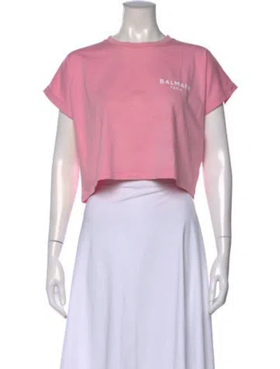 Pre-owned Balmain Crew Neck Short Sleeve Crop Top In Pink